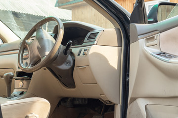 beige car interior and steering wheel