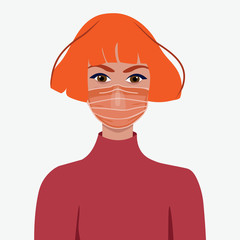 European woman in a medical mask. social distance as a defense against Covid-19.