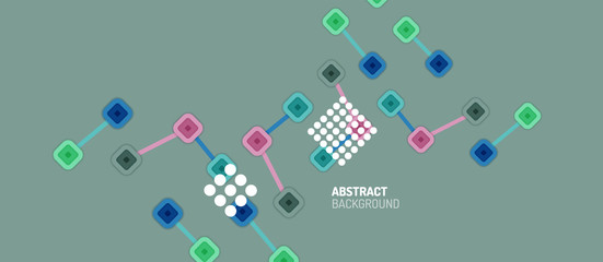 Abstract square dot connections, flat style multicolored geometric background for Wallpaper, Banner, Background, Card, Book Illustration, landing page or poster design