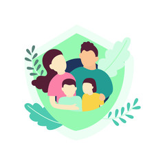 Modern family with mom dad son and daughter template flat on white background