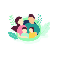 Modern family with mom dad son and daughter template flat on white background