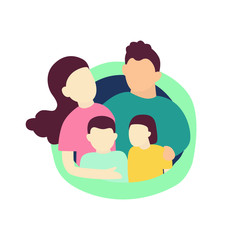 Modern family with mom dad son and daughter template flat on white background