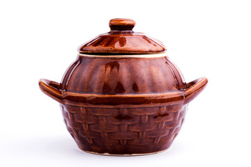 clay pots close-up. clay pots on a white background