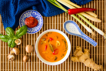 Food photography of a vegan sea vegetable tom yum Thai soup