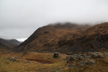 mountain landscape with fog in wales 