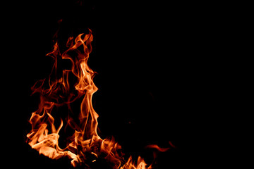 Fototapeta na wymiar Fire background. Fire flame on a black background.