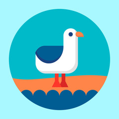 color illustration with seagull on the sand by the sea. modern design icon