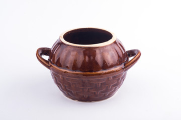 clay pots close-up. clay pots on a white background