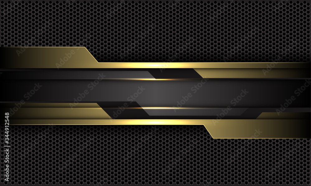 Wall mural abstract gold black circuit on dark grey hexagon mesh pattern design modern futuristic technology ba