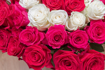 Multi-colored bouquet of red, pink and white roses