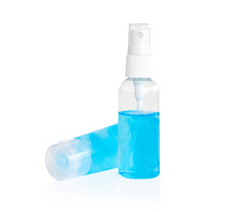 Alcohol gel in plastic bottle and tube on isolated on white background for washing hand, health care and medical concept