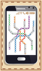 Metro scheme in a mobile phone. View from above. Vector illustration.