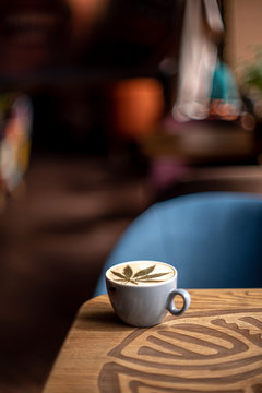 Cup Of Coffee Cappuccino On Wooden Table Texture Daylight Sunlight Cafe Coffee House Restaurant