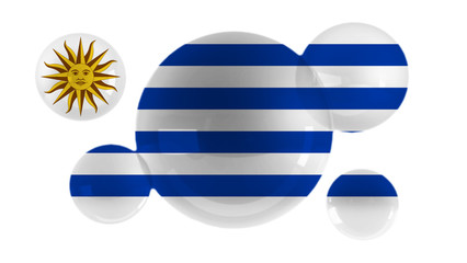 Uruguay flag on bubbles and white background. 3D illustration