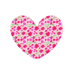 heart with a floral watercolor pattern isolated on a white background. love symbol. For design card, poster, sticker, icon. flowers, spring summer