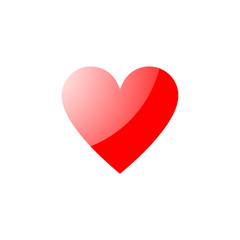 Red flat heart with a bright transparent highlight. Vector illustration on a white background.