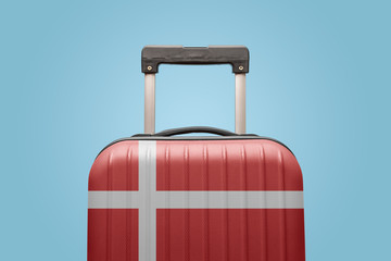 Baggage with Denmark flag print tourism and vacation concept.