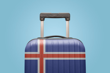 Baggage with Iceland flag print tourism and vacation concept.