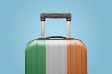 Baggage with Ireland flag print tourism and vacation concept.