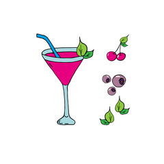 Cocktail and berries set. Vector illustration