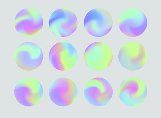 Set of gradient orbs. Colorful circles in neon holographic tones.