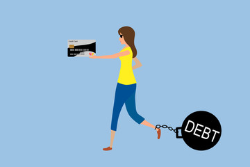 A woman spends too much with a credit card. Until she had a debt like a steel pendulum chained to her leg.