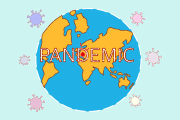 The illustration of earth and corona virus with text of pandemic