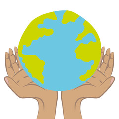 Vector isolated illustration of hands holding the globe. The picture is perfect for decorating your design in the field of ecology, nature conservation.