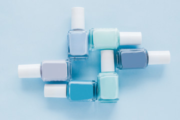 Blue monochrome set of nails polish