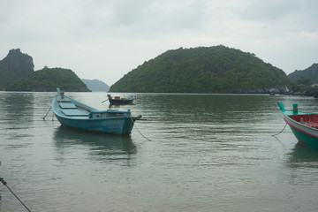 Fototapeta na wymiar Seascape of Thailand with fishing boats