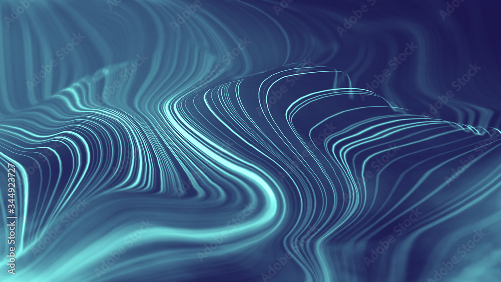 Fototapete Artificial intelligence abstract background. Technology digital illustration with blue line flow. Motion graphic futuristic element. Energy pattern with modern space wave structure. Light backdrop for