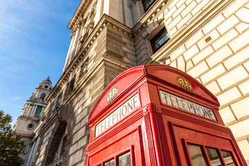 Fototapeta na wymiar Red phone booth in London. United Kingdom.