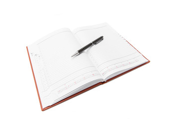 Pen and notebook on a white background, business and education. Isolated