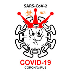 Coronavirus SARS-CoV-2 with crown. Hand drawing sketch of virus causing pneumonia.