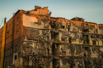 Old hospital ruins during demolation