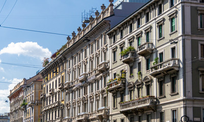 Fototapeta na wymiar Facade of Ancient Architecture, Milan, Italy