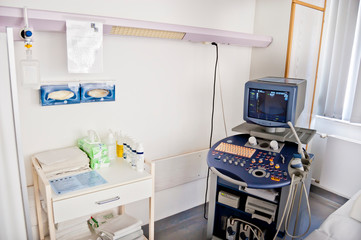 Ultrasound scanning machine with screen, monitor.  Modern ultrasound equipment
