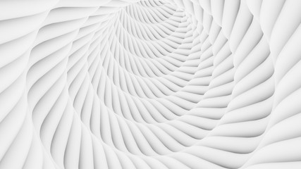 Spiral, curved, wavy tubes. White, fractal, minimalistic background. 3D render.