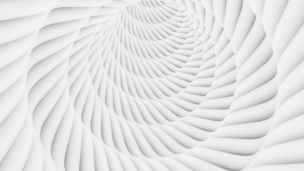 Spiral, curved, wavy tubes. White, fractal, minimalistic background. 3D render.