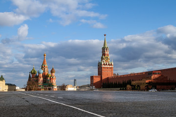 Fototapeta premium Covid-19, quarantine in Moscow, coronavirus in Russia. Empty Red Square without people