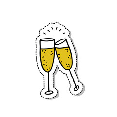 glasses of champagne doodle icon, vector illustration