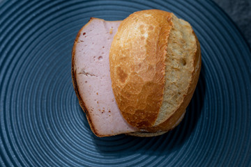 Fresh made Meat Loaf on dark background (German Leberkaese)