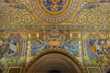 Mosaic on the ceiling of Kaiser Wilhelm Memorial Church. Partially restored interior. Berlin. Germany