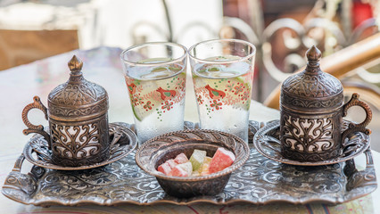 Turkish tea and rahat Delight, Northern Cyprus.
