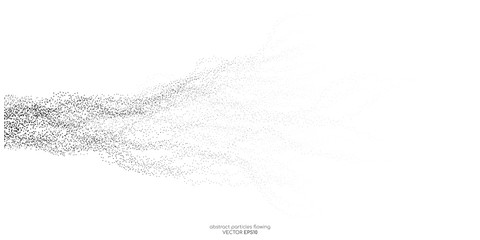 Abstract black dots particles flowing wavy isolated on white background. Vector illustration design elements in concept of technology, energy, science, music.