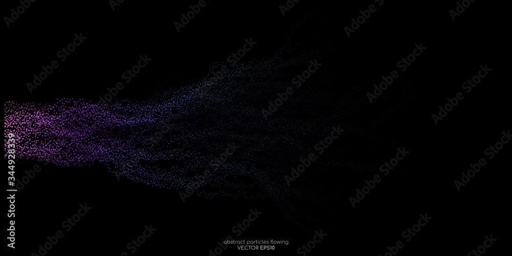 Poster abstract colorful dots particles flowing wavy isolated on black background. vector illustration desi