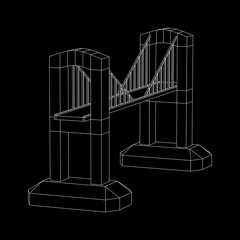 Bridge connection structure. Wireframe low poly mesh vector illustration.