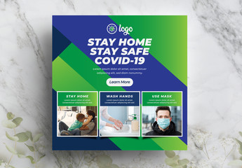 Coronavirus Pandemic Social Media Layout with Green and Blue Accents