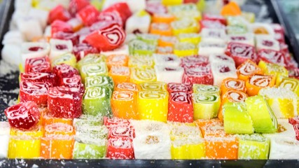 Close up of Turkish delight or lokum, Northern Cyprus.