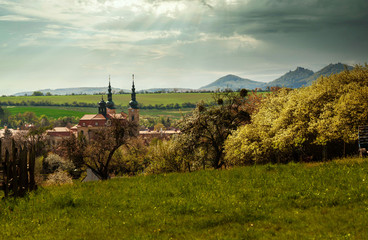 View of village Velehrad, where is a beautiful former monastery buildings with basilica of Saint Cyrillus and Methodius.